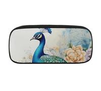 NWTRJ Beautiful Peacock And Floral Pencil Case Waterproof Leather Pencil Bag Large Capacity Pen Pounch Cosmetic Makeup Bag for Women Men