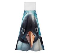 NWTRJ Big Eyed Penguin Hand Towels Set of 2, Absorbent Hanging Kitchen Towels Microfiber Fast Drying Dish Towel Wash Cloth for Home Decor Housewarming Gift