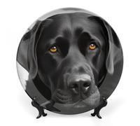 NWTRJ Black Dog Ceramic Decorative Plates 8inch Bone China Decorative Plates with Display Stand Handmade Ceramic Ornament for Home Kitchen Bedroom Decorative Ornaments
