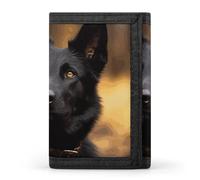 NWTRJ Black German Shepherd Dog Wallet for Women Men Trifold Wallets with Keychain Holder Zipper Coin Purse RFID Credit Card Holder Cute Cash Purse