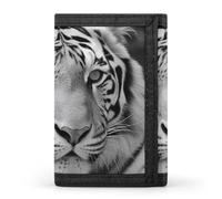 NWTRJ Black White Tiger Wallet for Women Men Trifold Wallets with Keychain Holder Zipper Coin Purse RFID Credit Card Holder Cute Cash Purse