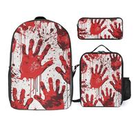 NWTRJ Bloody Handprints 3 Piece Backpack Set with Lunch Bag And Pencil Case Travel Laptop Bags Lightweight Causal Daypack for Women Men, Style, One Size