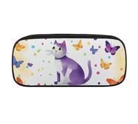 NWTRJ Butterfly Polka Dot And Cat Pencil Case Waterproof Leather Pencil Bag Large Capacity Pen Pounch Cosmetic Makeup Bag for Women Men
