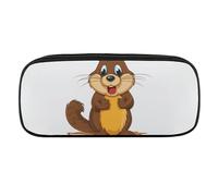 NWTRJ Cartoon Animated Beaver Pencil Case Waterproof Leather Pencil Bag Large Capacity Pen Pounch Cosmetic Makeup Bag for Women Men