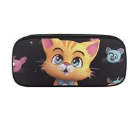 NWTRJ Cartoon Cat Pencil Case Waterproof Leather Pencil Bag Large Capacity Pen Pounch Cosmetic Makeup Bag for Women Men