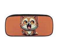 NWTRJ Cartoon Cat with Open Mouth Pencil Case Waterproof Leather Pencil Bag Large Capacity Pen Pounch Cosmetic Makeup Bag for Women Men