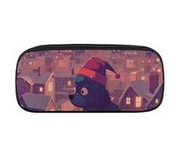 NWTRJ Cartoon Dog Wearing Santa Hat Pencil Case Waterproof Leather Pencil Bag Large Capacity Pen Pounch Cosmetic Makeup Bag for Women Men