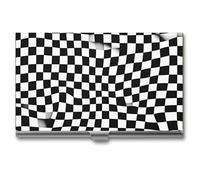 NWTRJ Checkered Flag Business Card Holder Slim Portable Business Card Case Metal Pocket Name Card Holder Wallet for Men Women Office Travel