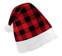 NWTRJ Christmas Hat Red Black Buffalo Check Plaid Pattern Santa Hats Comfort Extra Thicken Plush Xmas Hat for Adults Women Men Xmas New Year Party Headwear