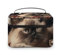 NWTRJ Christmas Siamese Cat Travel Makeup Bag Portable Waterproof Cosmetic Bag PU Leather Makeup Brush Holder Toiletry Bag for Women Ladies, style, 25x18x15cm