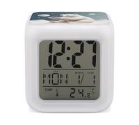 NWTRJ Color Change Alarm Clock Digital LED Wake-up Clock with Temperature Funny Polar Bear Playing SnowballAlarm Clock with Night Light for Home Bedroom Office Decor