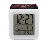 NWTRJ Color Change Alarm Clock Digital LED Wake-up Clock with Temperature Skull Image PosterAlarm Clock with Night Light for Home Bedroom Office Decor