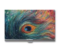NWTRJ Colored Peacock Business Card Holder Slim Portable Business Card Case Metal Pocket Name Card Holder Wallet for Men Women Office Travel