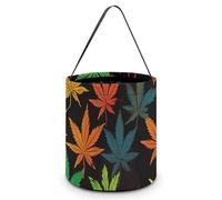 NWTRJ Colorful Cannabis Leaves Halloween Trick Or Treat Bags Portable Reusable Candy Bucket Tote Bag with Handles Goody Bucket for Halloween Party Supplies Favors