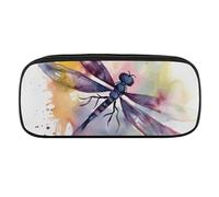 NWTRJ Colorful Dragonfly Pencil Case Waterproof Leather Pencil Bag Large Capacity Pen Pounch Cosmetic Makeup Bag for Women Men