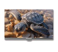 NWTRJ Cute Sea Turtle Crawled on The Beach Business Card Holder Slim Portable Business Card Case Metal Pocket Name Card Holder Wallet for Men Women Office Travel