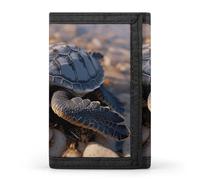 NWTRJ Cute Sea Turtle Crawled on The Beach Wallet for Women Men Trifold Wallets with Keychain Holder Zipper Coin Purse RFID Credit Card Holder Cute Cash Purse