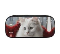 NWTRJ Cute White Cat Pencil Case Waterproof Leather Pencil Bag Large Capacity Pen Pounch Cosmetic Makeup Bag for Women Men