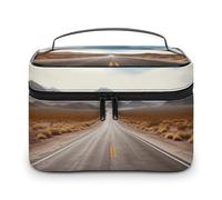 NWTRJ Desert Landscape Highway Travel Makeup Bag Portable Waterproof Cosmetic Bag PU Leather Makeup Brush Holder Toiletry Bag for Women Ladies, style, 25x18x15cm