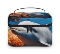 NWTRJ Dolphin On Coral Travel Makeup Bag Portable Waterproof Cosmetic Bag PU Leather Makeup Brush Holder Toiletry Bag for Women Ladies, style, 25x18x15cm