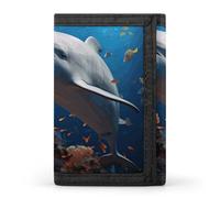 NWTRJ Dolphin On Coral Wallet for Women Men Trifold Wallets with Keychain Holder Zipper Coin Purse RFID Credit Card Holder Cute Cash Purse