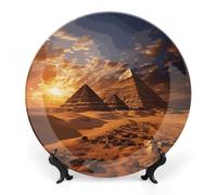 NWTRJ Egyptian Pyramids Ceramic Decorative Plates 8inch Bone China Decorative Plates with Display Stand Handmade Ceramic Ornament for Home Kitchen Bedroom Decorative Ornaments