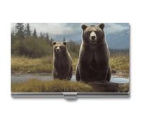 NWTRJ Encounter Animal Bear Business Card Holder Slim Portable Business Card Case Metal Pocket Name Card Holder Wallet for Men Women Office Travel