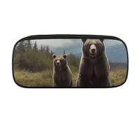NWTRJ Encounter Animal Bear Pencil Case Waterproof Leather Pencil Bag Large Capacity Pen Pounch Cosmetic Makeup Bag for Women Men
