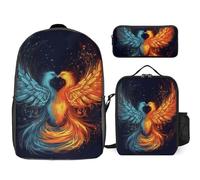 NWTRJ Fire And Water Phoenix 3 Piece Backpack Set with Lunch Bag And Pencil Case Travel Laptop Bags Lightweight Causal Daypack for Women Men, Style, One Size