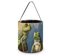 NWTRJ Frogs Sing on The Branches Halloween Trick Or Treat Bags Portable Reusable Candy Bucket Tote Bag with Handles Goody Bucket for Halloween Party Supplies Favors