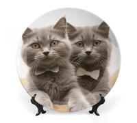 NWTRJ Funny Cats Ceramic Decorative Plates 10inch Bone China Decorative Plates with Display Stand Handmade Ceramic Ornament for Home Kitchen Bedroom Decorative Ornaments