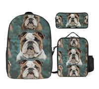 NWTRJ Funny English Bulldog 3 Piece Backpack Set with Lunch Bag And Pencil Case Travel Laptop Bags Lightweight Causal Daypack for Women Men
