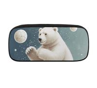 NWTRJ Funny Polar Bear Playing Snowball Pencil Case Waterproof Leather Pencil Bag Large Capacity Pen Pounch Cosmetic Makeup Bag for Women Men