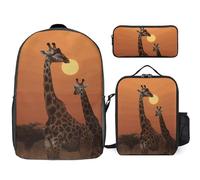 NWTRJ Giraffe at Sunset 3 Piece Backpack Set with Lunch Bag And Pencil Case Travel Laptop Bags Lightweight Causal Daypack for Women Men