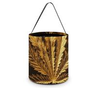 NWTRJ Golden Cannabis Halloween Trick Or Treat Bags Portable Reusable Candy Bucket Tote Bag with Handles Goody Bucket for Halloween Party Supplies Favors