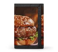 NWTRJ Hamburger Steak Fast Food Wallet for Women Men Trifold Wallets with Keychain Holder Zipper Coin Purse RFID Credit Card Holder Cute Cash Purse