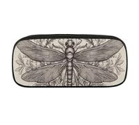 NWTRJ Hand Drawn Floral Dragonfly Pencil Case Waterproof Leather Pencil Bag Large Capacity Pen Pounch Cosmetic Makeup Bag for Women Men