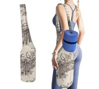 NWTRJ Hand Drawn Floral Dragonfly Yoga Mat Bag Long Tote Yoga Bag with Large Side Pocket Yoga Mat Carrier Fit Most Size Mats