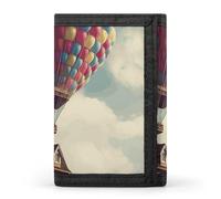 NWTRJ Hot Air Balloon Take Wooden House Fly The Wallet for Women Men Trifold Wallets with Keychain Holder Zipper Coin Purse RFID Credit Card Holder Cute Cash Purse