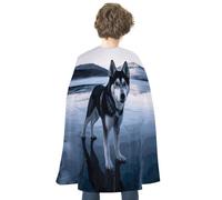 NWTRJ Husky Dog on A Frozen Lake Halloween Cape Reversible Red Vampire Cloak Lightweight Christmas Halloween Cosplay Costume For Men And Women