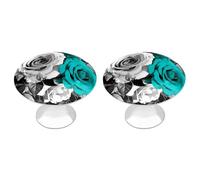 NWTRJ Kitchen Cabinet Knobs 2 Pack, Modern Style Drawer Dresser Knob Pulls Black White Teal Gray Rose Flowers Round Drawer Knobs for Home Office Kitchen