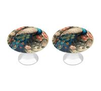 NWTRJ Kitchen Cabinet Knobs 2 Pack, Modern Style Drawer Dresser Knob Pulls Peacock and Flowers Round Drawer Knobs for Home Office Kitchen