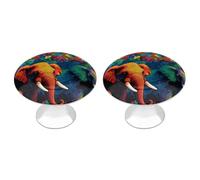 NWTRJ Kitchen Cabinet Knobs 2 Pack, Modern Style Drawer Dresser Knob Pulls Rainbow Elephant Pattern Round Drawer Knobs for Home Office Kitchen