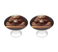 NWTRJ Kitchen Cabinet Knobs 2 Pack, Modern Style Drawer Dresser Knob Pulls Yoga Sloth Coffee Round Drawer Knobs for Home Office Kitchen