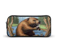 NWTRJ Large Capacity Pencil Case Busy Beaver Cartoon Pen Pouch Cute Zipper Comsmetic Makeup Bag Storage Bag for Women Men