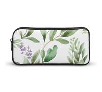NWTRJ Large Capacity Pencil Case Green Flower Watercolor Herb Sage Leaves And Branches Pen Pouch Cute Zipper Comsmetic Makeup Bag Storage Bag for Women Men