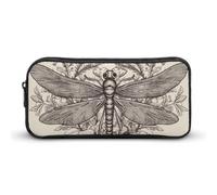 NWTRJ Large Capacity Pencil Case Hand Drawn Floral Dragonfly Pen Pouch Cute Zipper Comsmetic Makeup Bag Storage Bag for Women Men