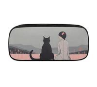 NWTRJ Man And Cat Pencil Case Waterproof Leather Pencil Bag Large Capacity Pen Pounch Cosmetic Makeup Bag for Women Men