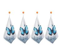 NWTRJ Microfiber Hand Towels Absorbent Soft Decorative Bathroom Towel Lightweight Breathable Blue Flower Butterfly Kitchen Dish Towels for Hotel Spa Gym Home Decorations 4PCS
