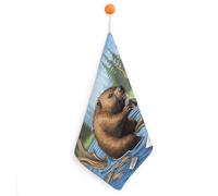 NWTRJ Microfiber Hand Towels Absorbent Soft Decorative Bathroom Towel Lightweight Breathable Busy Beaver Cartoon Kitchen Dish Towels for Hotel Spa Gym Home Decorations 1PCS